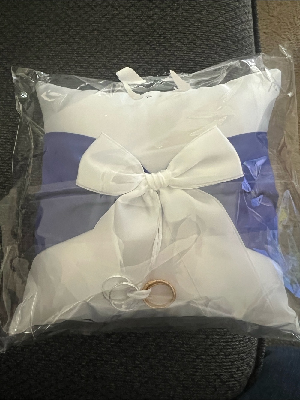 White Satin Ring Bearer Pillow with Lavender Accent and Bow